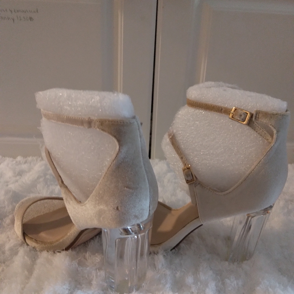 Women heels Beige clear block heel - Picture 4 of 8